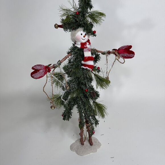 Vintage Ugly Christmas Tree Figurine Snowman Bendable Tabletop Mantel 23" Tall - Picture 2 of 13